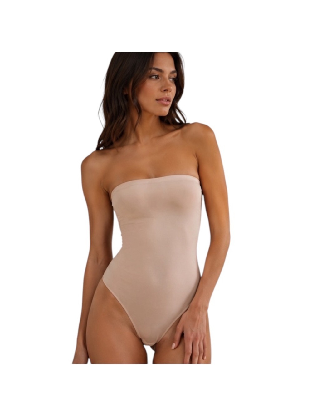 SPANX High & Sleek Strapless Shapewear Bodysuit Nude Beige 1X